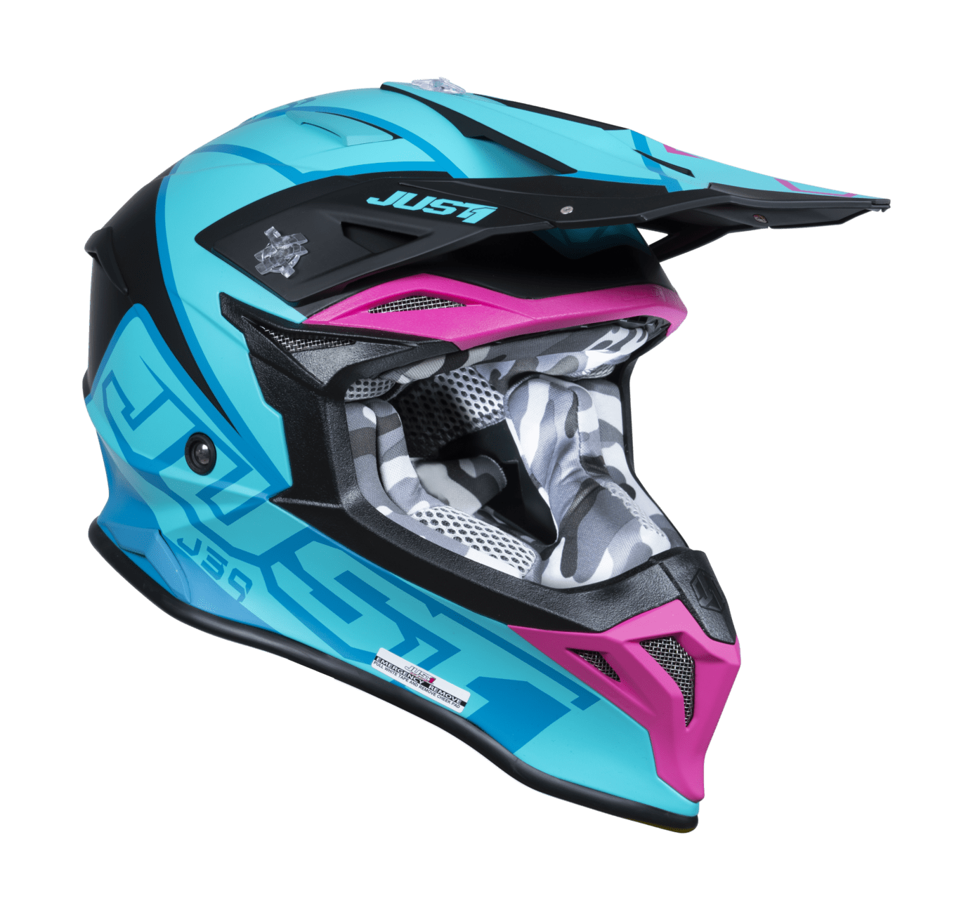 Just1 Motocross Helmet J39 Thruster - Black / Petrol / Blue / Fuxia