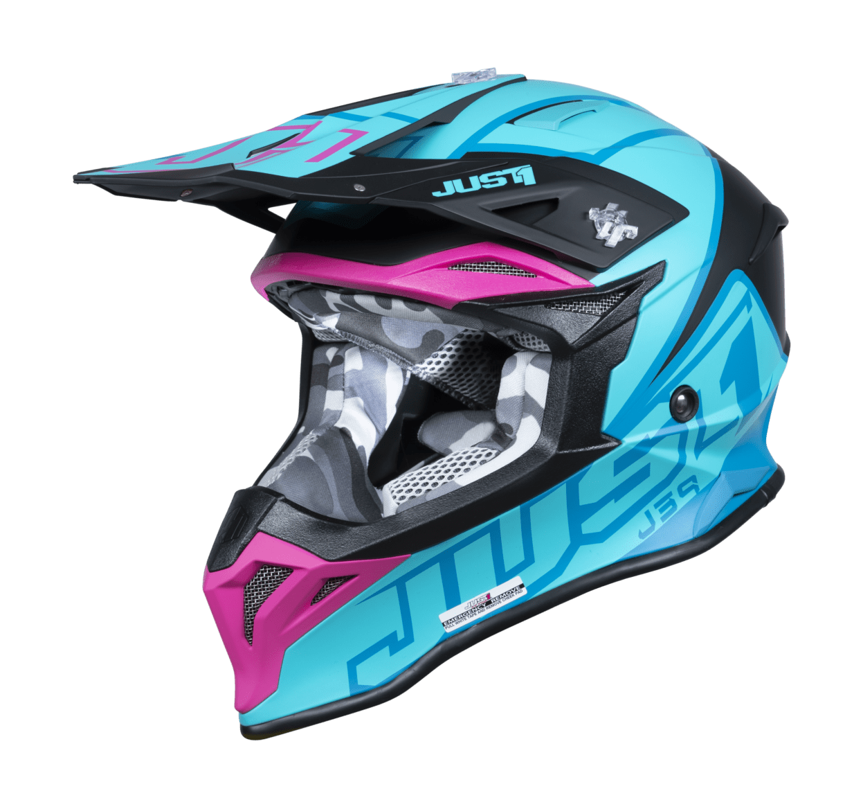 Just1 Motocross Helmet J39 Thruster - Black / Petrol / Blue / Fuxia