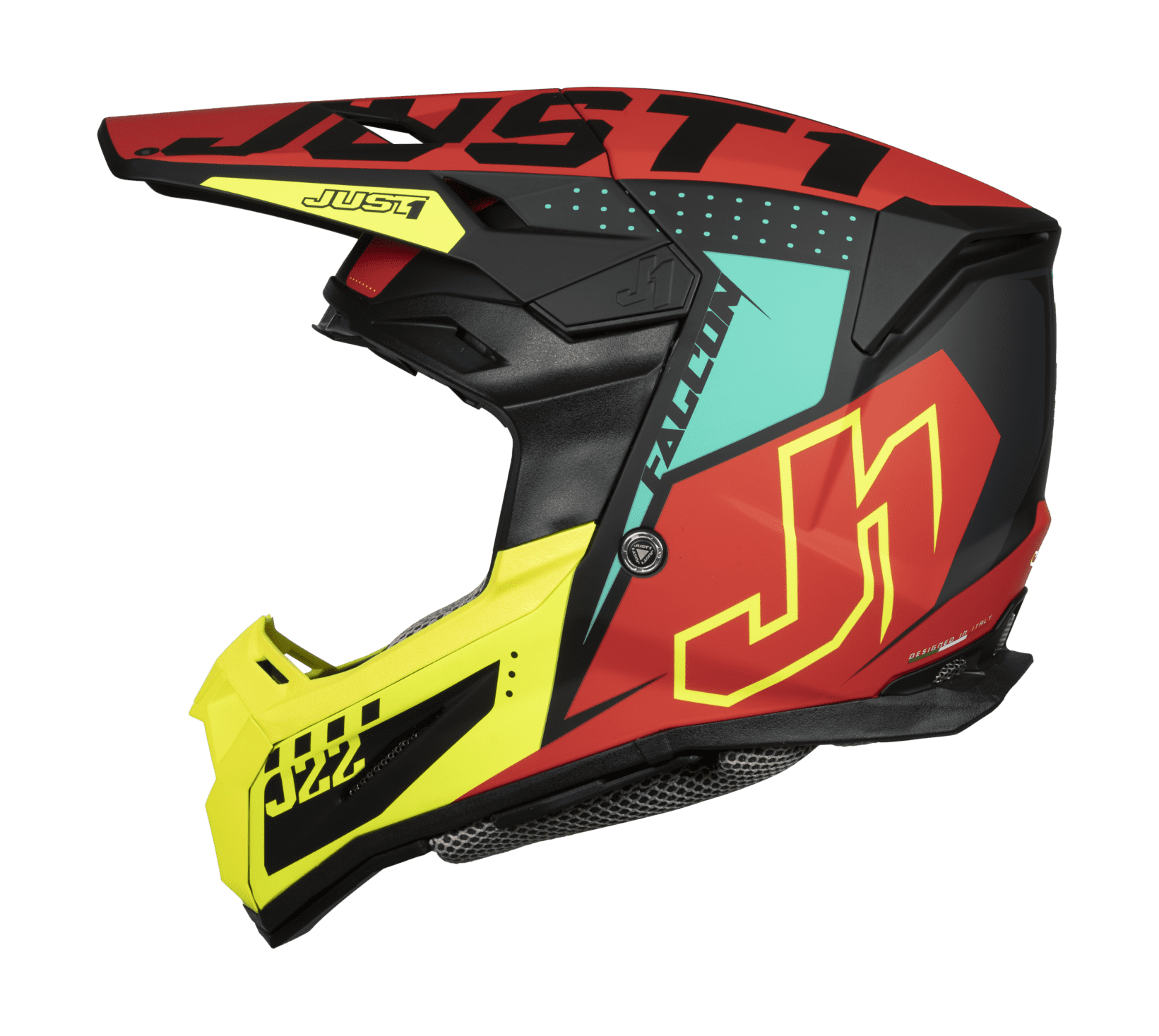 Just1 Youth Motocross Helmet J22F Falcon - Red / Fluo Yellow / Black