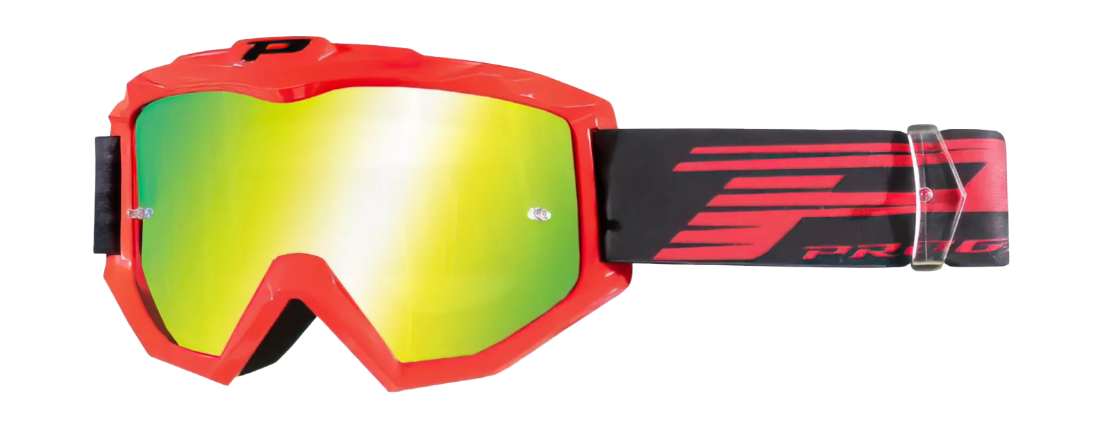 Progrip Motocross Goggle 3201 FL Atzaki - Red - Multilayered / Mirrored Yellow