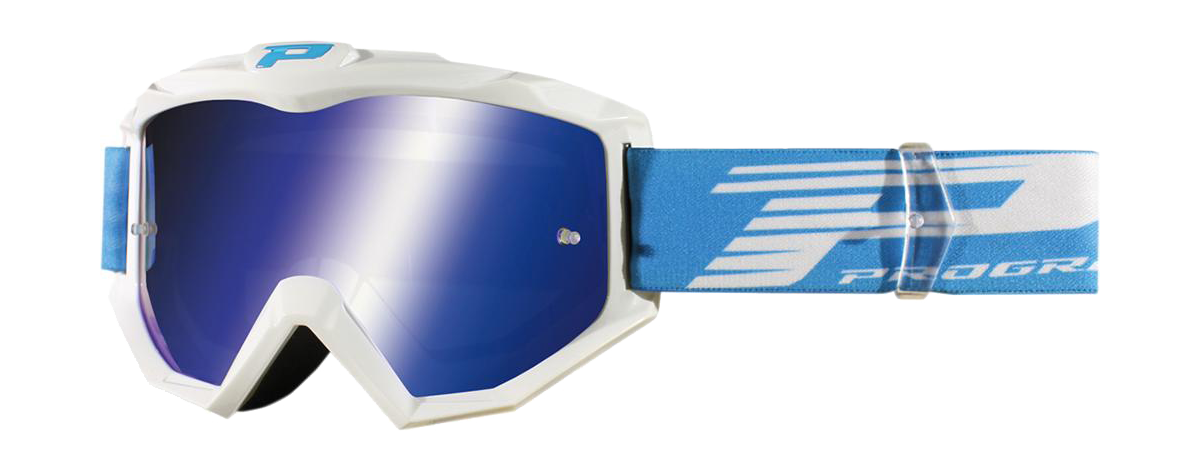 Progrip Motocross Goggle 3201 FL Atzaki - White - Multilayered / Mirrored Blue