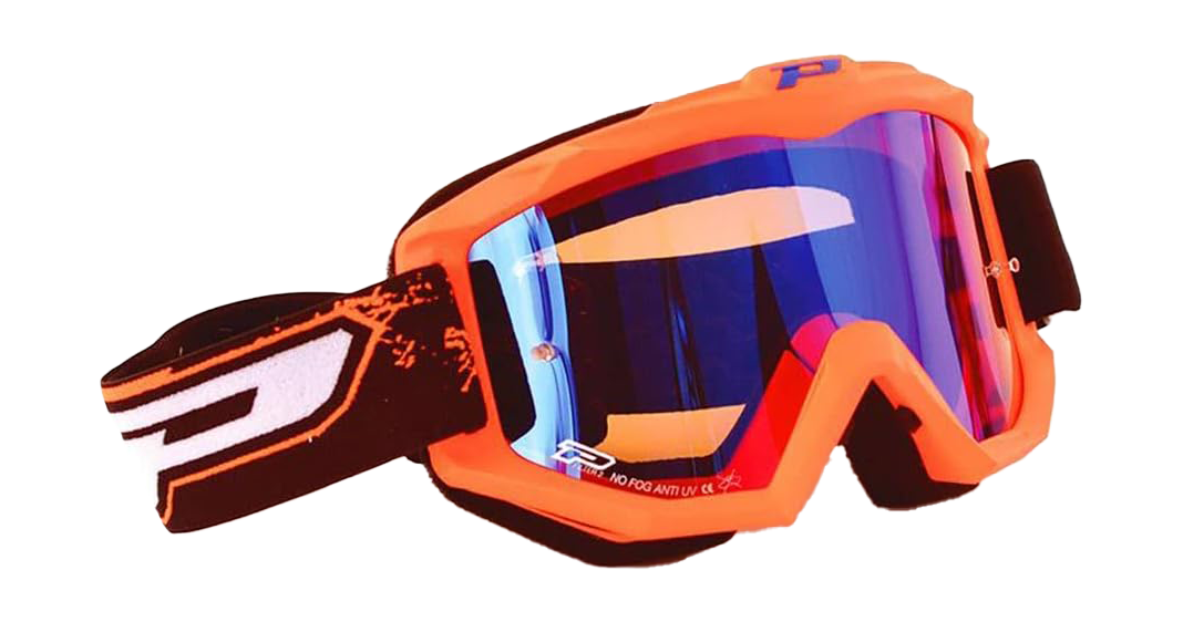 Progrip Motocross Goggle 3204 FL Shiny Side - Fluo Mat Orange - Multilayered / Mirrored Blue
