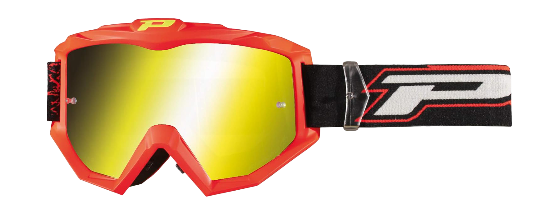 Progrip Motocross Goggle 3204 FL Shiny Side - Fluo Mat Red - Multilayered / Mirrored Yellow