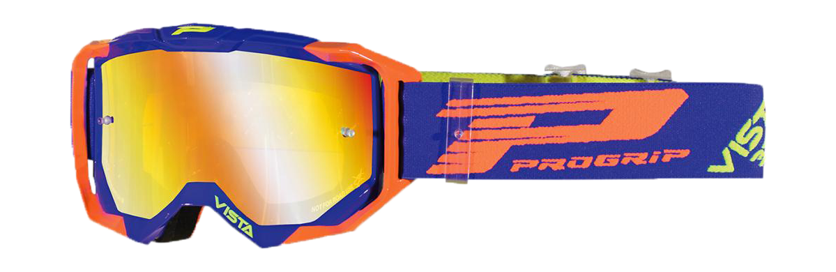 Progrip Motocross Goggle 3303 FL Vista - Blue / Fluo Orange - Multilayered / Mirrored Yellow
