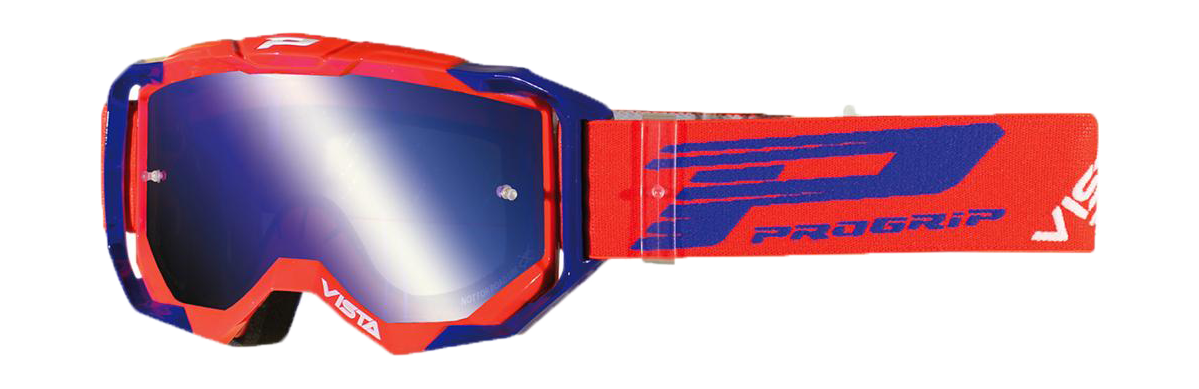 Progrip Motocross Goggle 3303 FL Vista - Red / Blue - Multilayered / Mirrored Blue