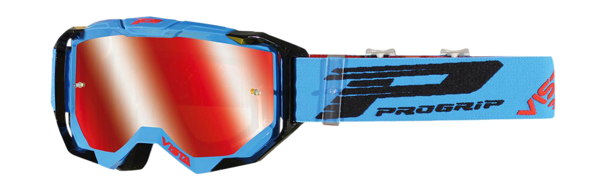 Progrip Motocross Goggle 3303 FL Vista - Turqoise / Black - Multilayered / Mirrored Red