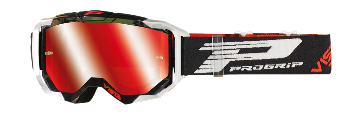 Progrip Motocross Goggle 3303 FL Vista - Black / White - Multilayered / Mirrored Red