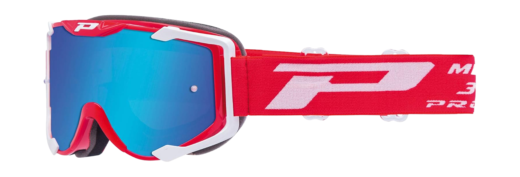 Progrip Motocross Goggle 3400 FL Menace - Red / White - Multilayered / Mirrored Blue