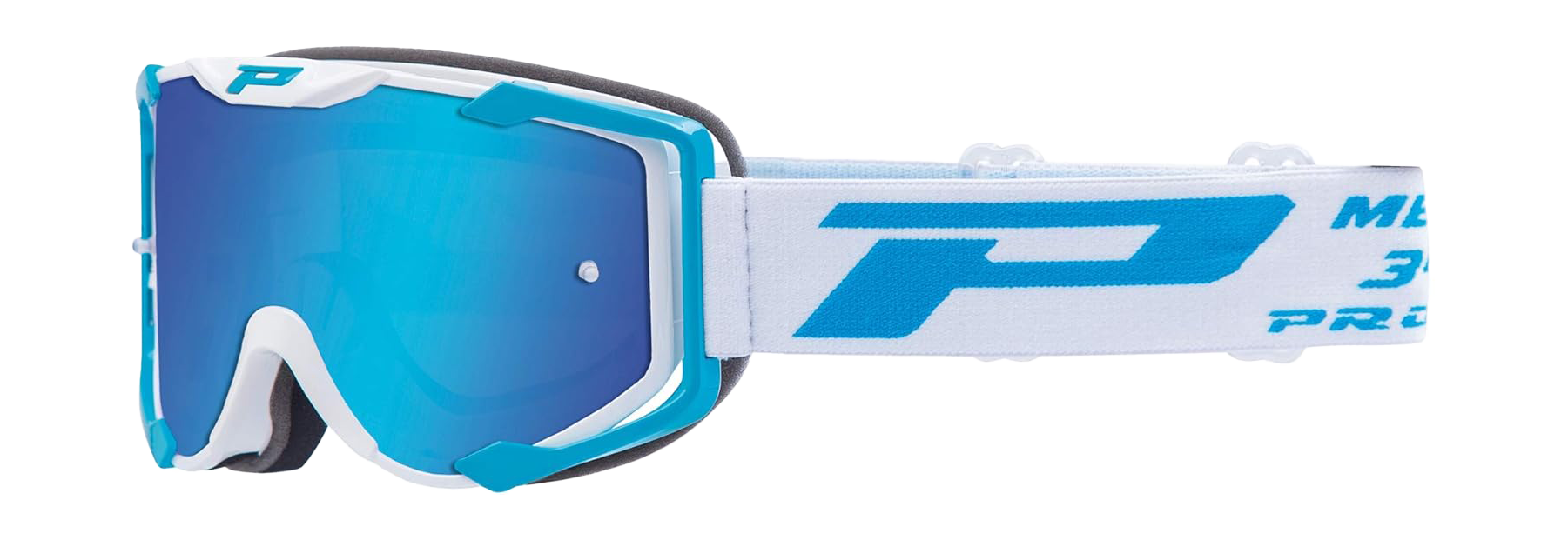 Progrip Motocross Goggle 3400 FL Menace - White / Blue - Multilayered / Mirrored Blue