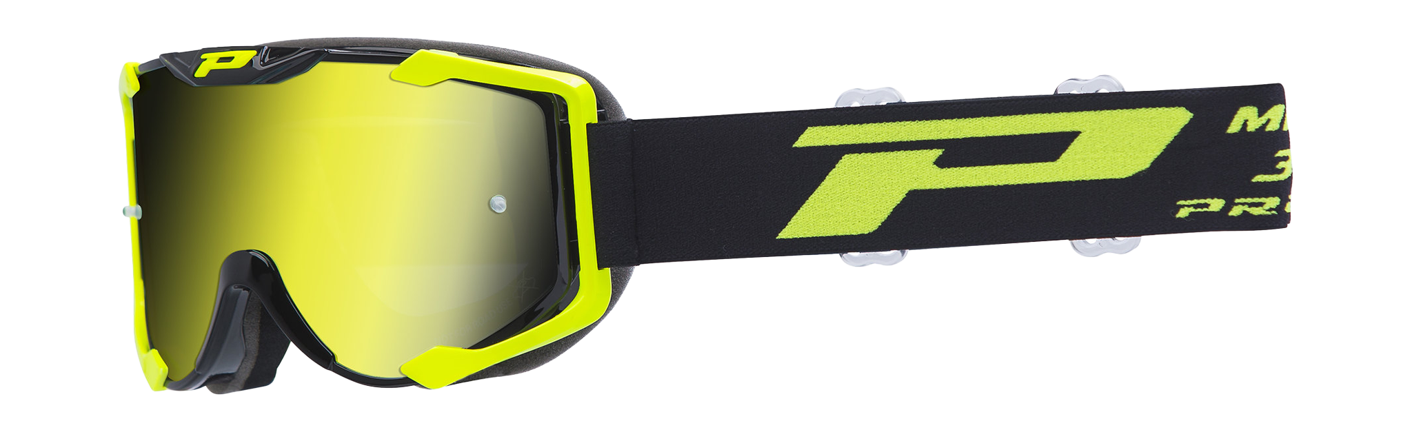 Progrip Motocross Goggle 3400 FL Menace - Black / Yellow - Multilayered / Mirrored Yellow