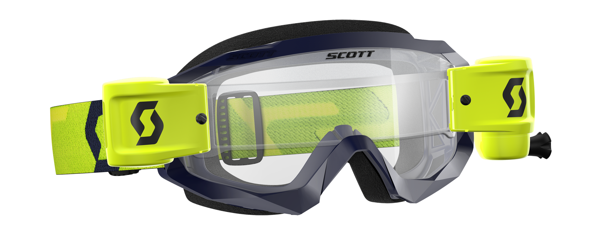 Scott Motocross Goggle Roll-Off Hustle X MX WFS - Yellow / Blue - Clear