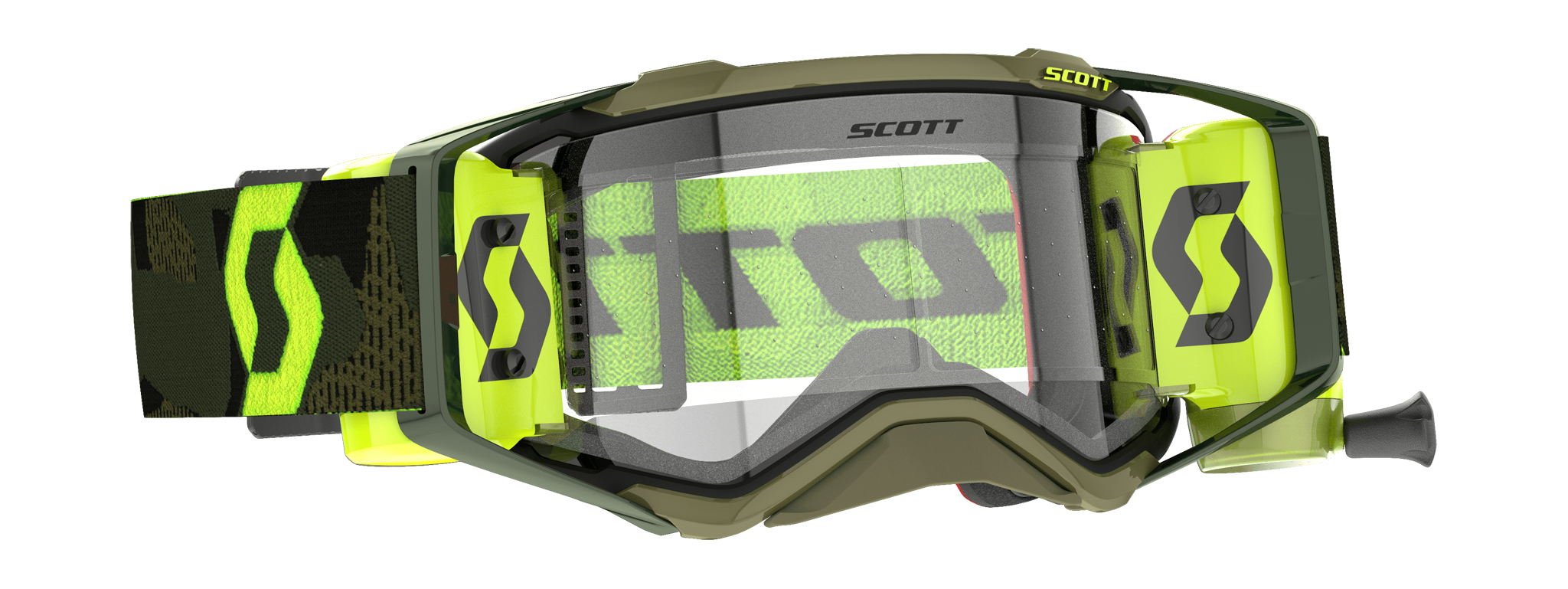 Scott Motocross Goggle Roll-Off Prospect Super WFS Kaki - Green / Neon Yellow - Clear