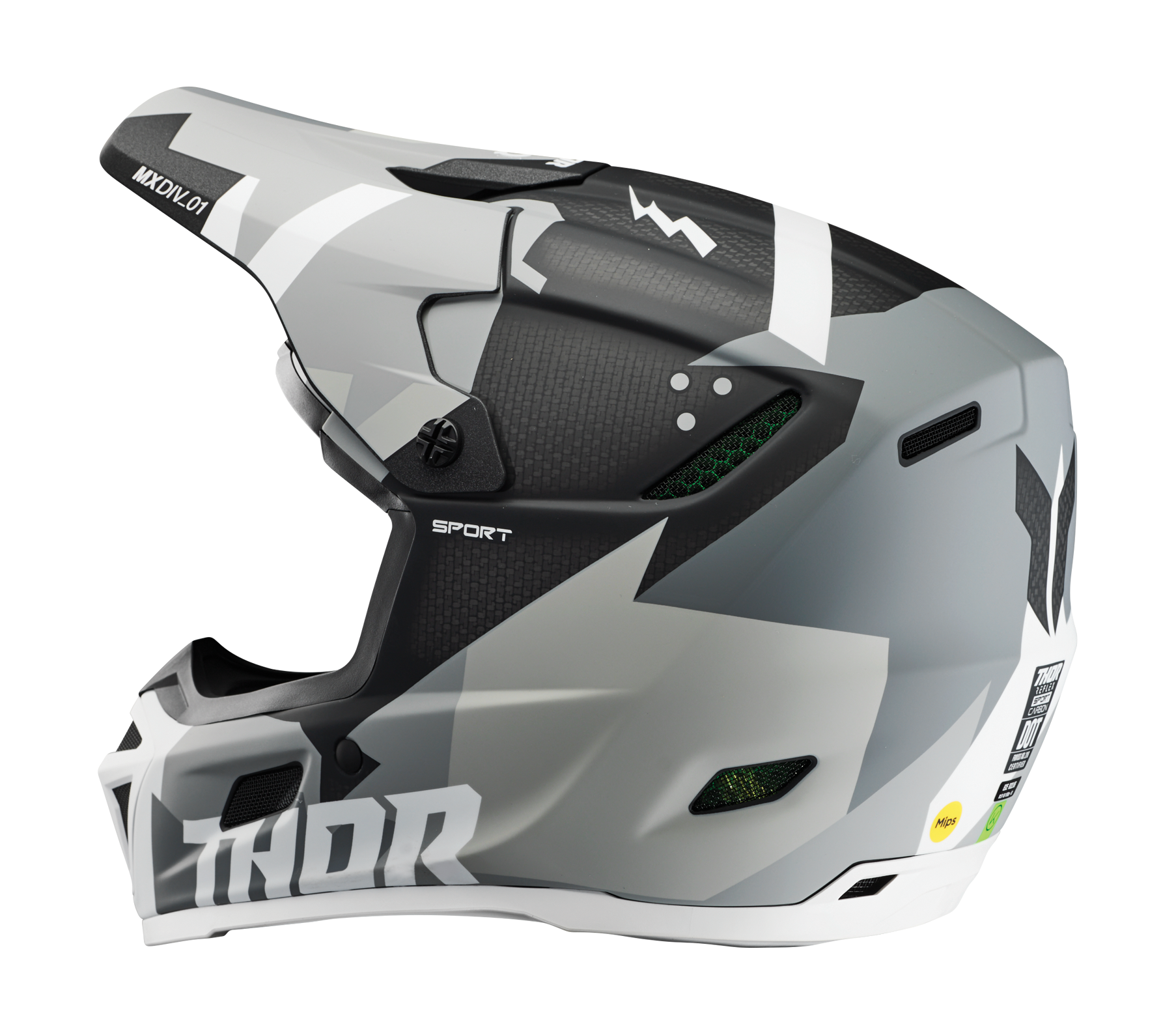 Thor Motocross Helmet Reflex Sport Carbon Brave - Grey / White