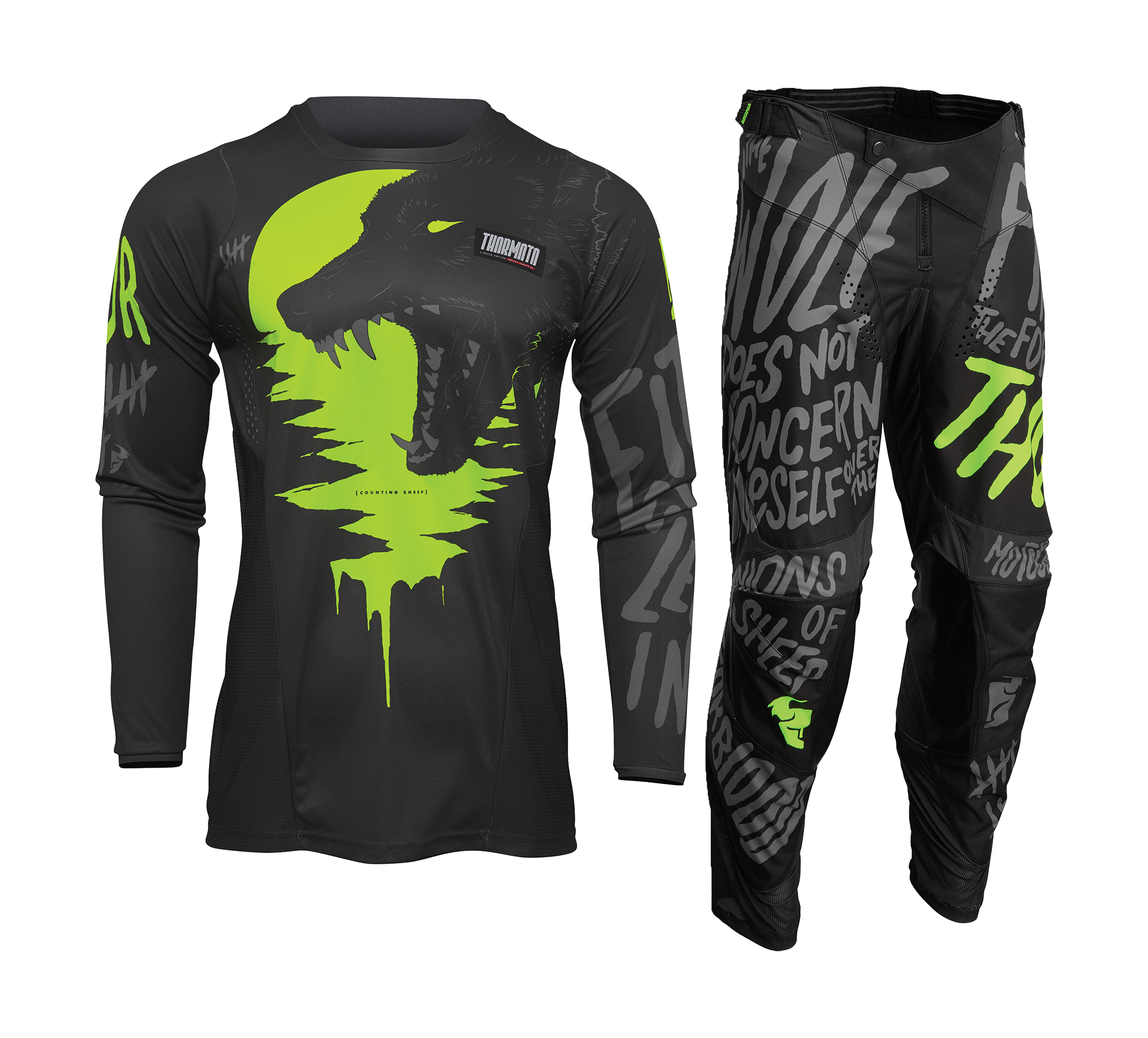 Thor Youth Motocross Gear Pulse Counting Sheep - Charcoal / Acid
