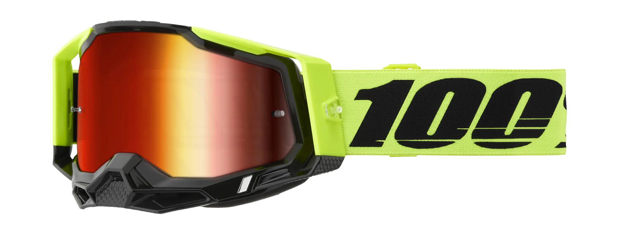 100% Motocross Goggle Racecraft 2 Neon Yellow - Mirror Red