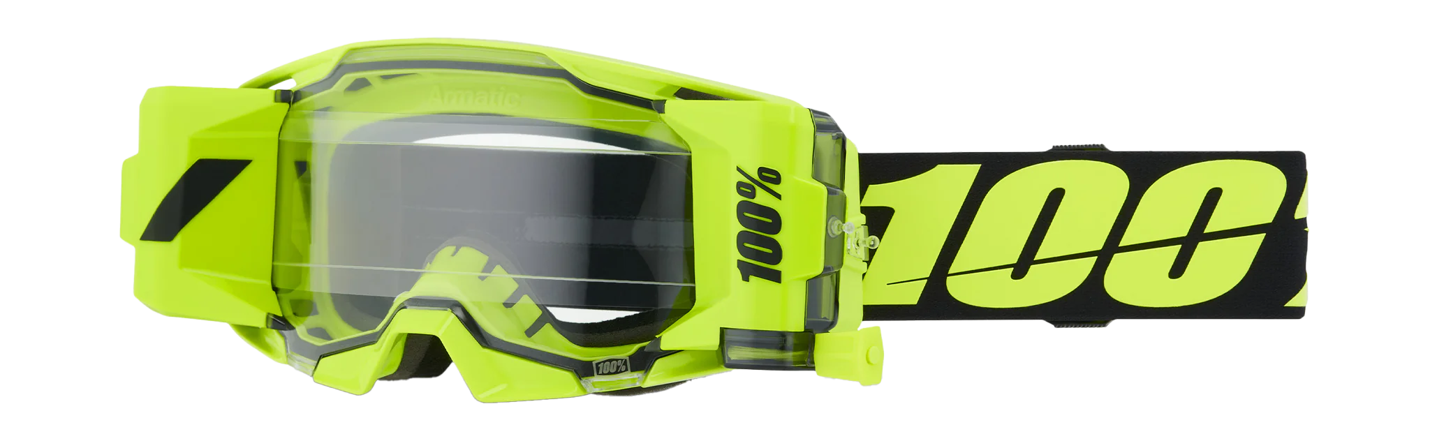 100% Motocross Goggle Roll-Off ARmatic Forecast Neon Yellow - Clear