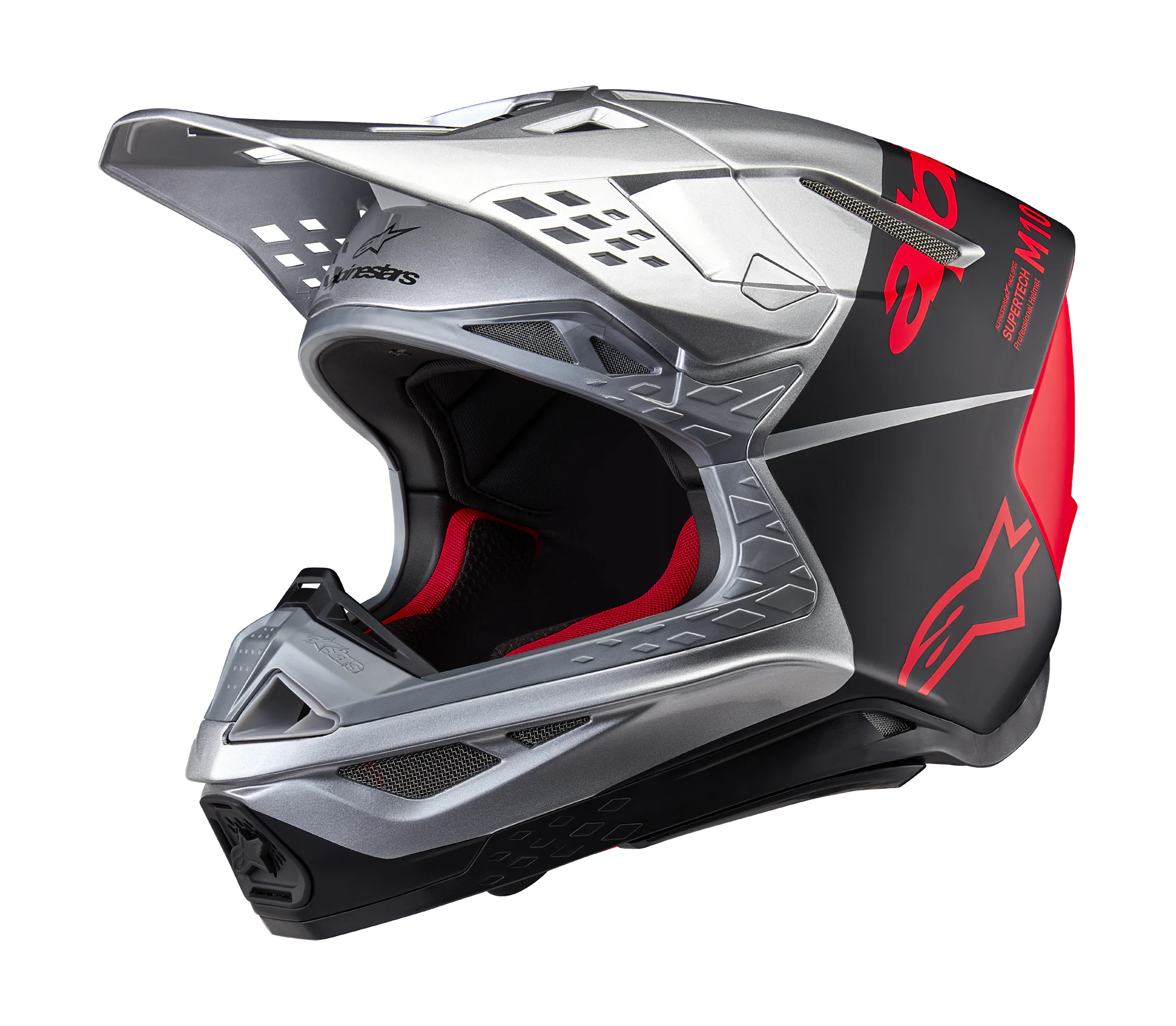 Alpinestars Motocross Helmet S-M10 Flood - Silver / Black / Fluo Orange