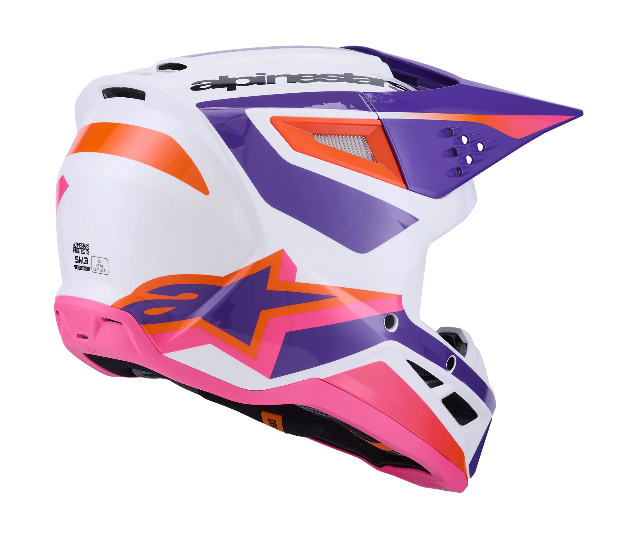 Alpinestars Motocross Helmet S-M3 Heat - White / Purple / Pink