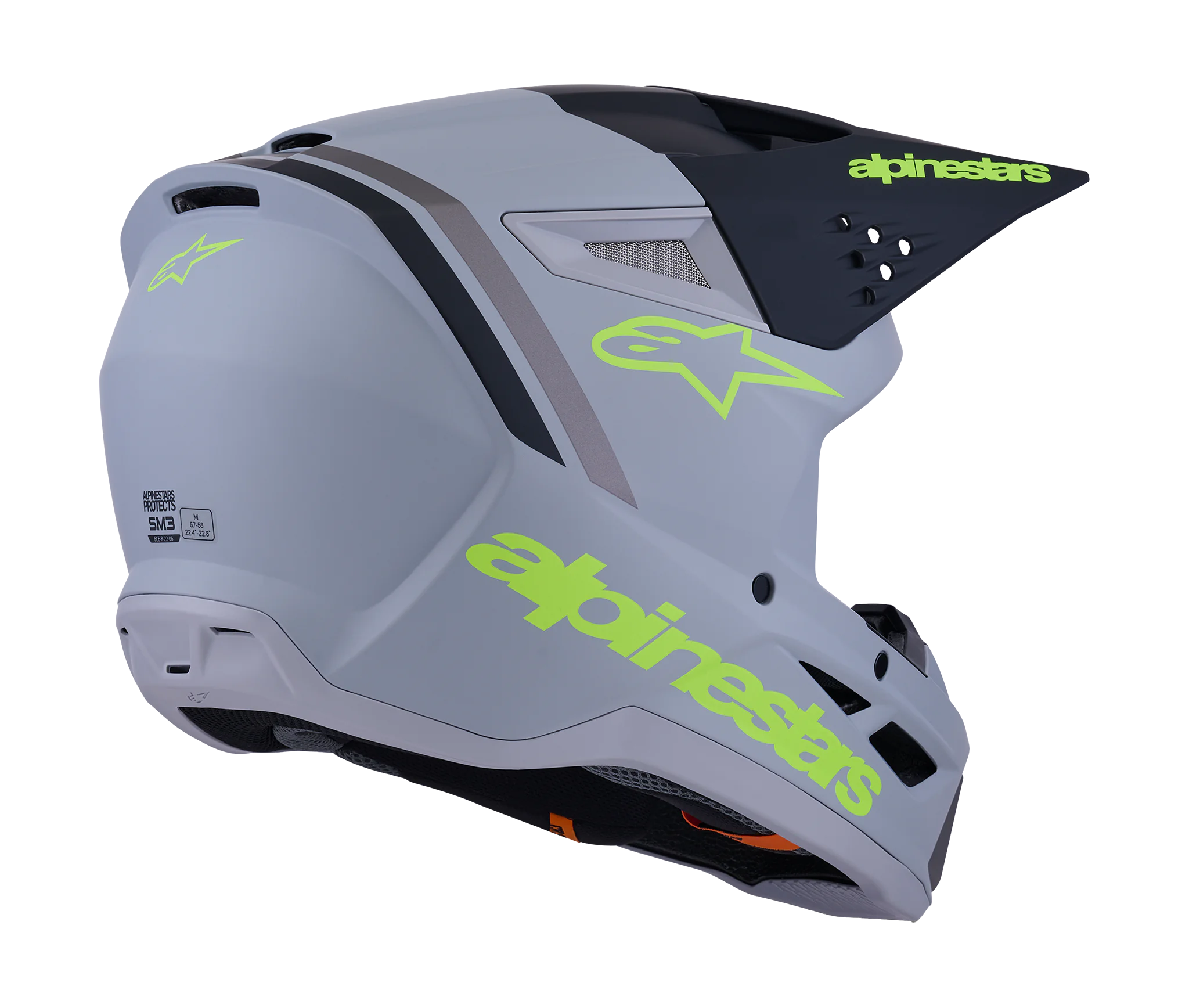Alpinestars Motocross Helmet S-M3 Radium - Grey / Black / Fluo Yellow