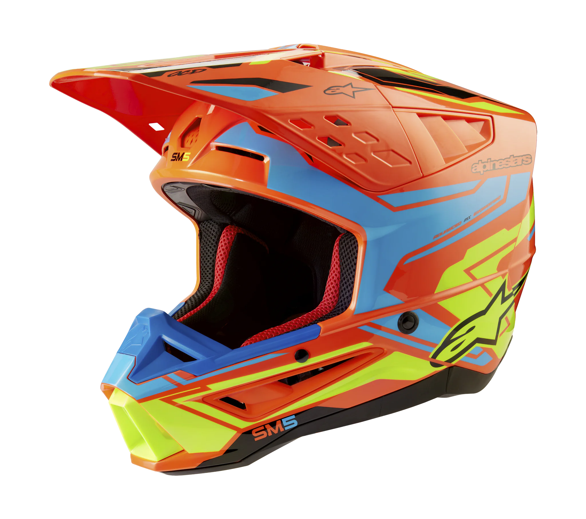Alpinestars Motocross Helmet S-M5 Action 2 - Gloss Fluo Orange / Cyan / Fluo Yellow