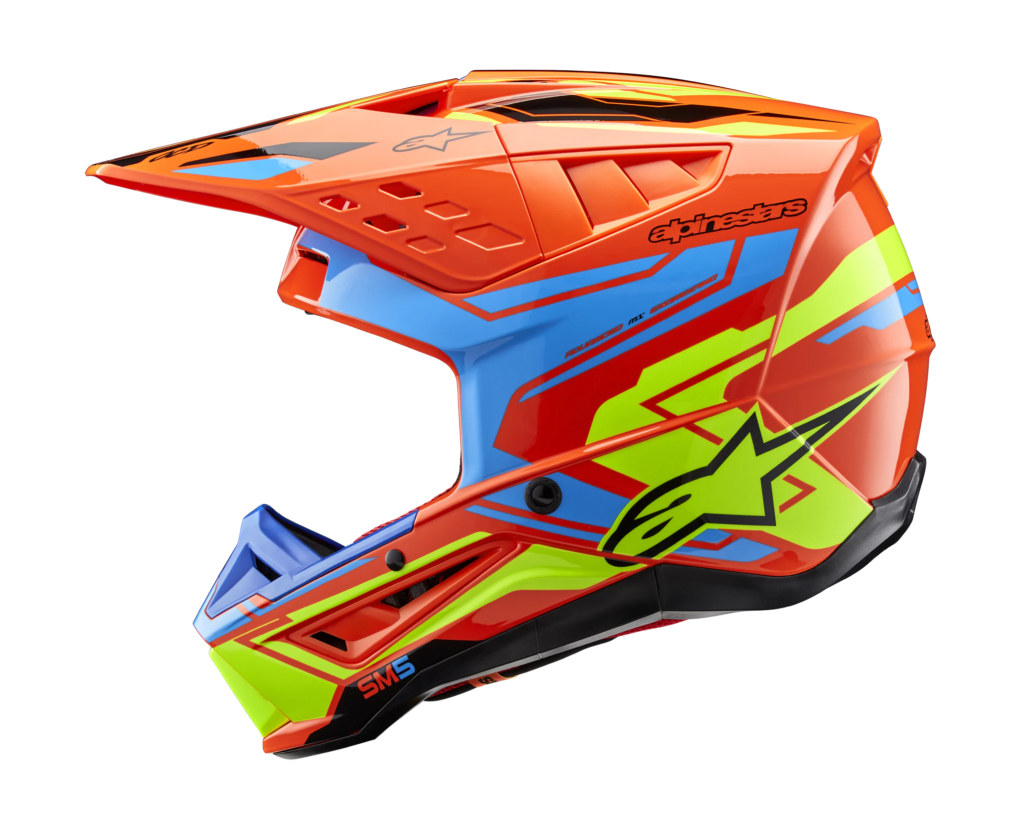 Alpinestars Motocross Helmet S-M5 Action 2 - Gloss Fluo Orange / Cyan / Fluo Yellow