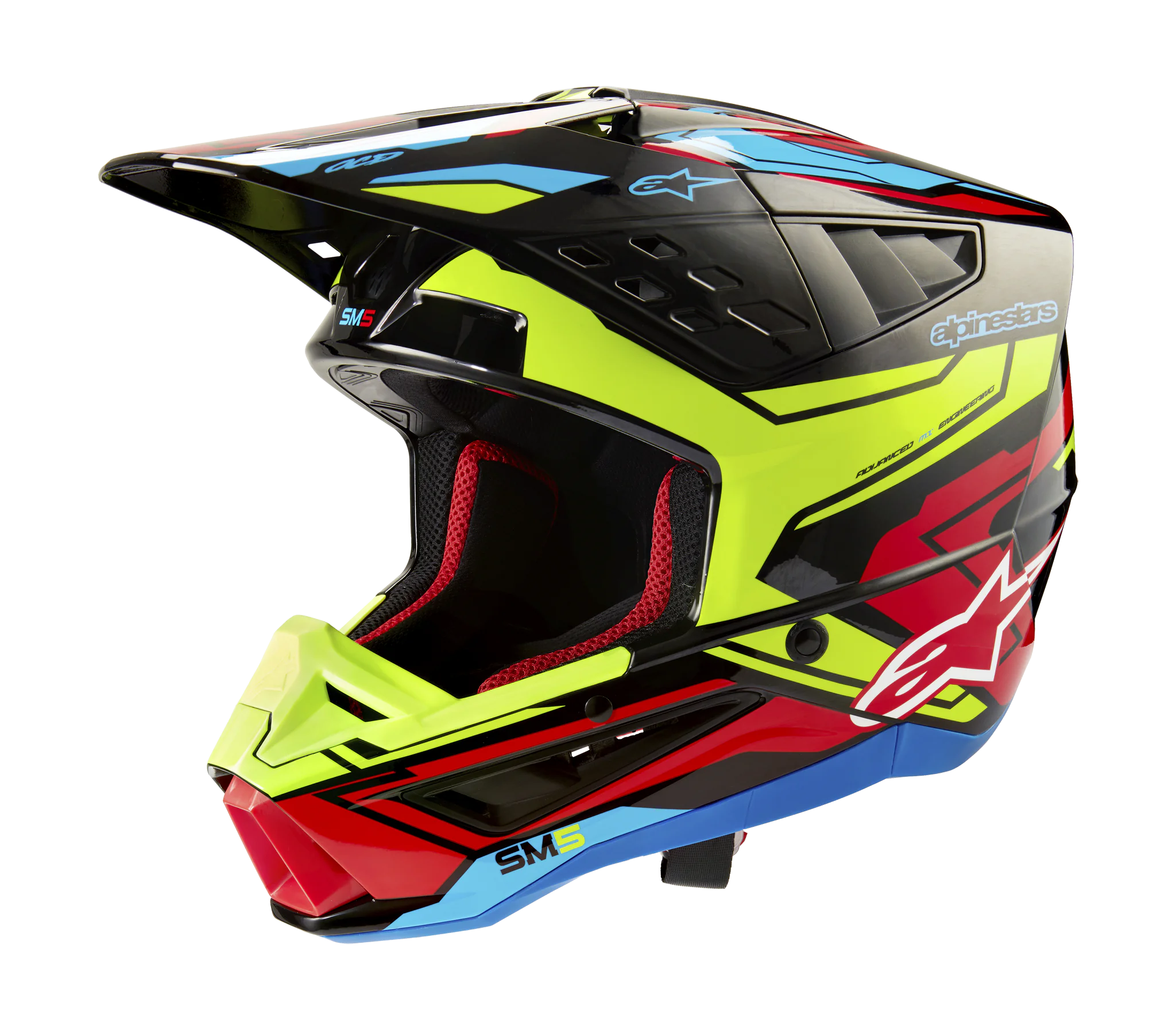 Alpinestars Motocross Helmet S-M5 Action 2 - Gloss Black / Fluo Yellow / Red