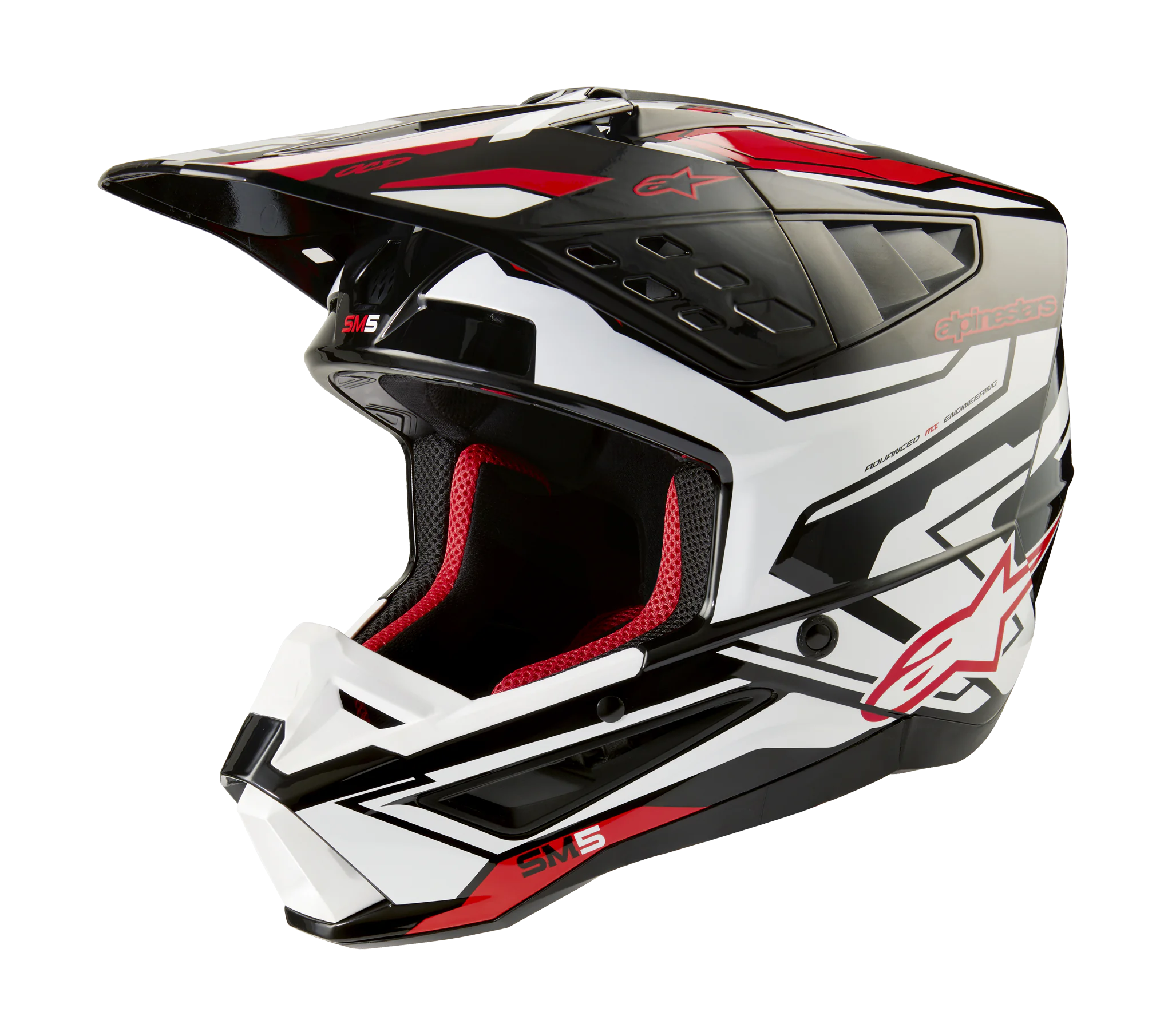 Alpinestars Motocross Helmet S-M5 Action 2 - Gloss Black / White / Red