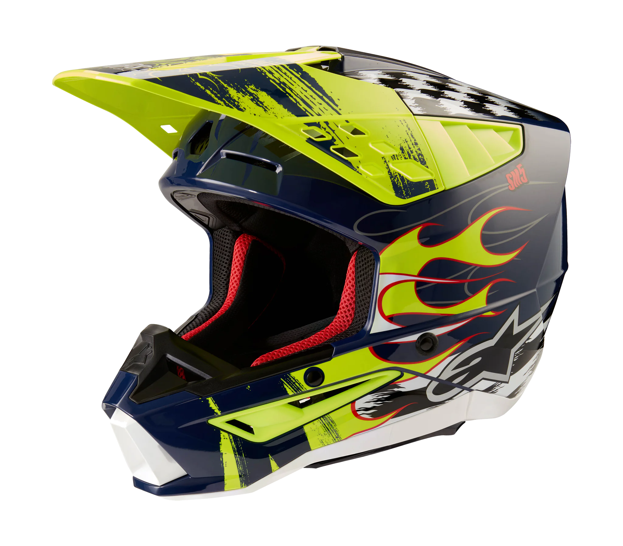 Alpinestars Motocross Helmet S-M5 Rash - Gloss Dark Navy / Fluo Yellow