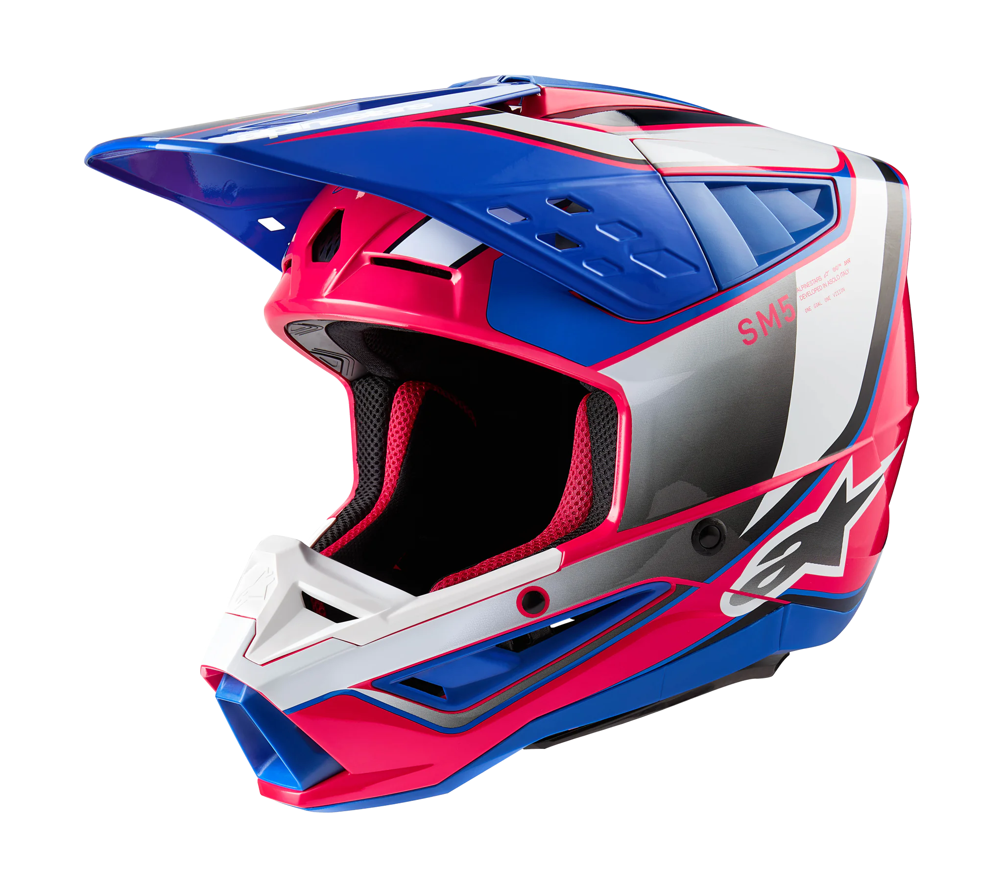 Alpinestars Motocross Helmet S-M5 Sail - Gloss White / Diva Pink / Blue