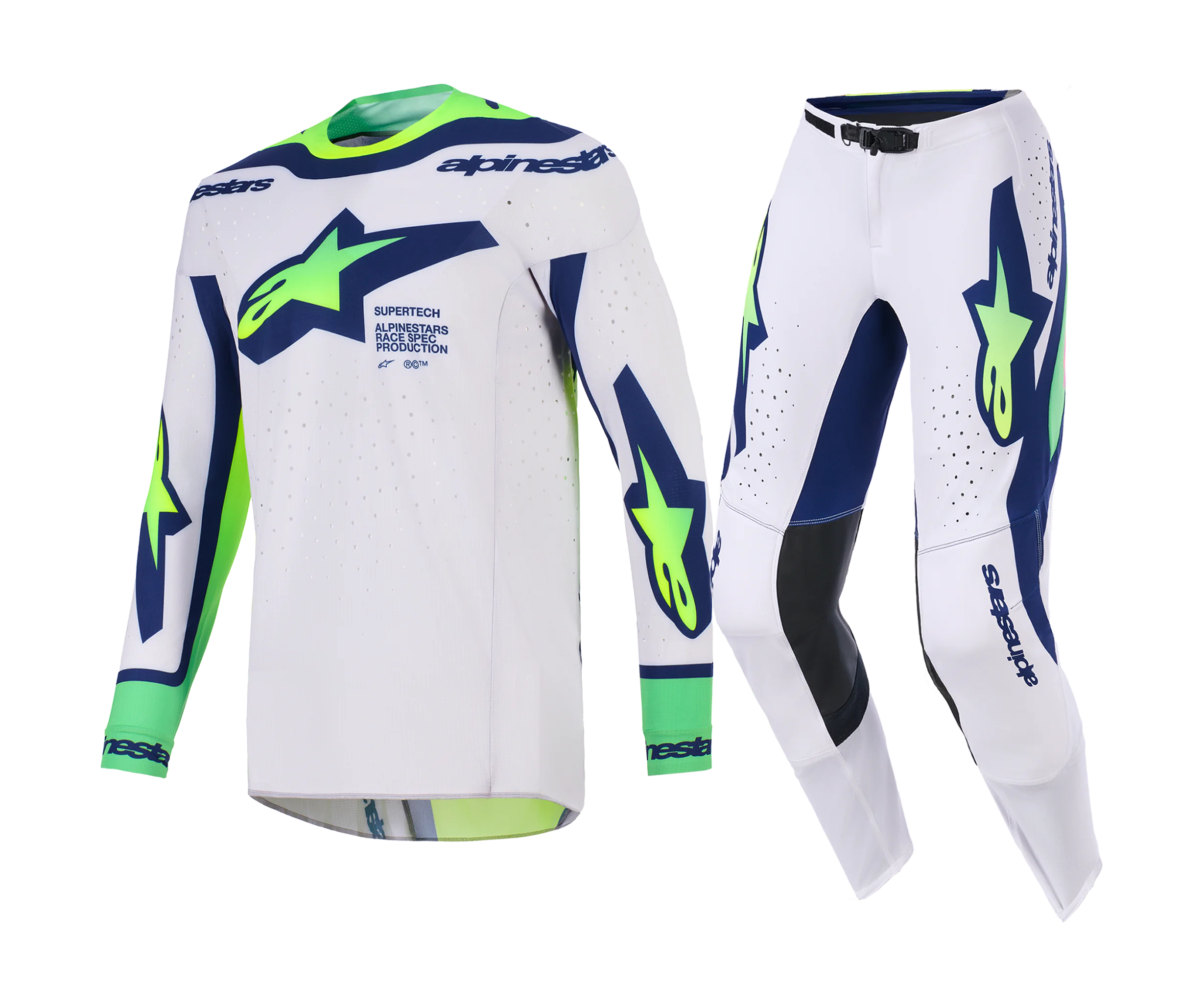 Alpinestars Motocross Gear 2026 Supertech Vista - Light Grey / Fluo Yellow / Blue