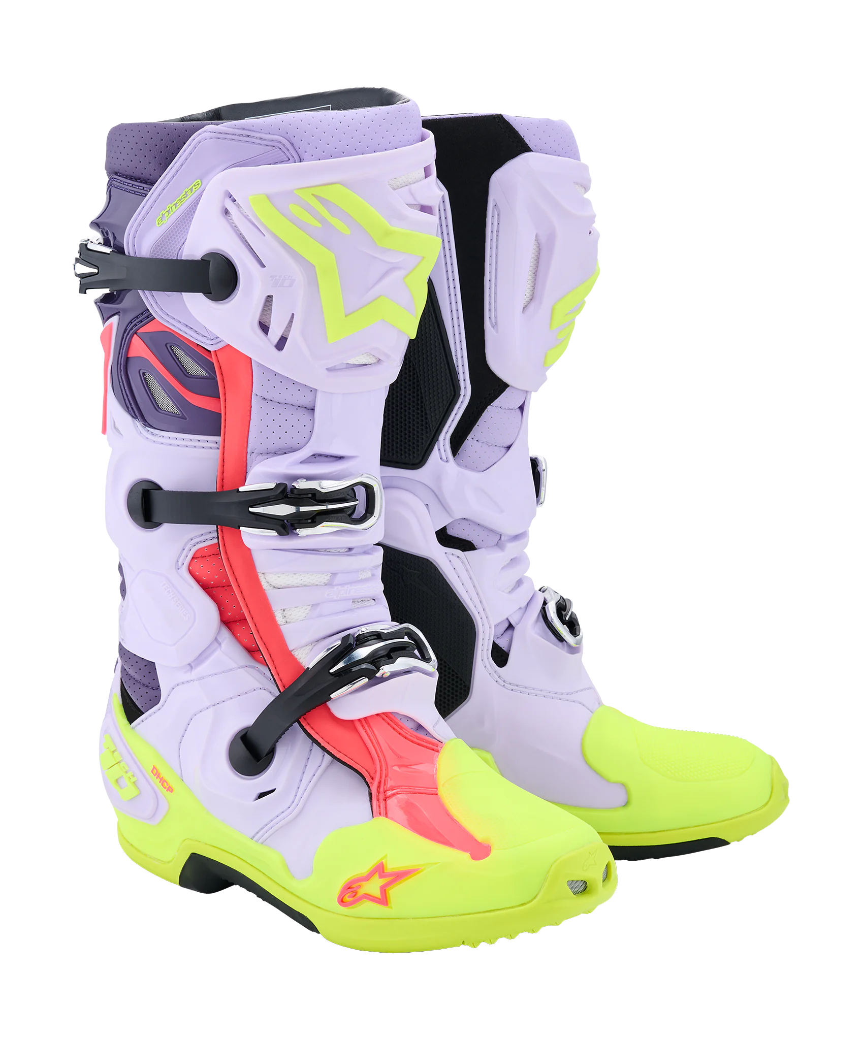 Alpinestars Motocross Boots Tech 10 Supervented - Purple/ Fluo Yellow / Diva / Pink