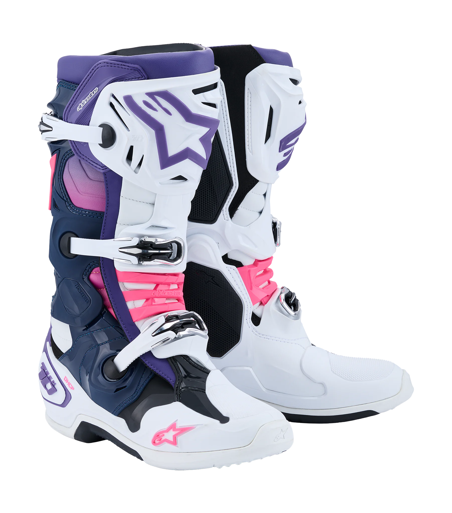 Alpinestars Motocross Boots Tech 10 - White / Violet / Navy / Blue / Fluo Pink