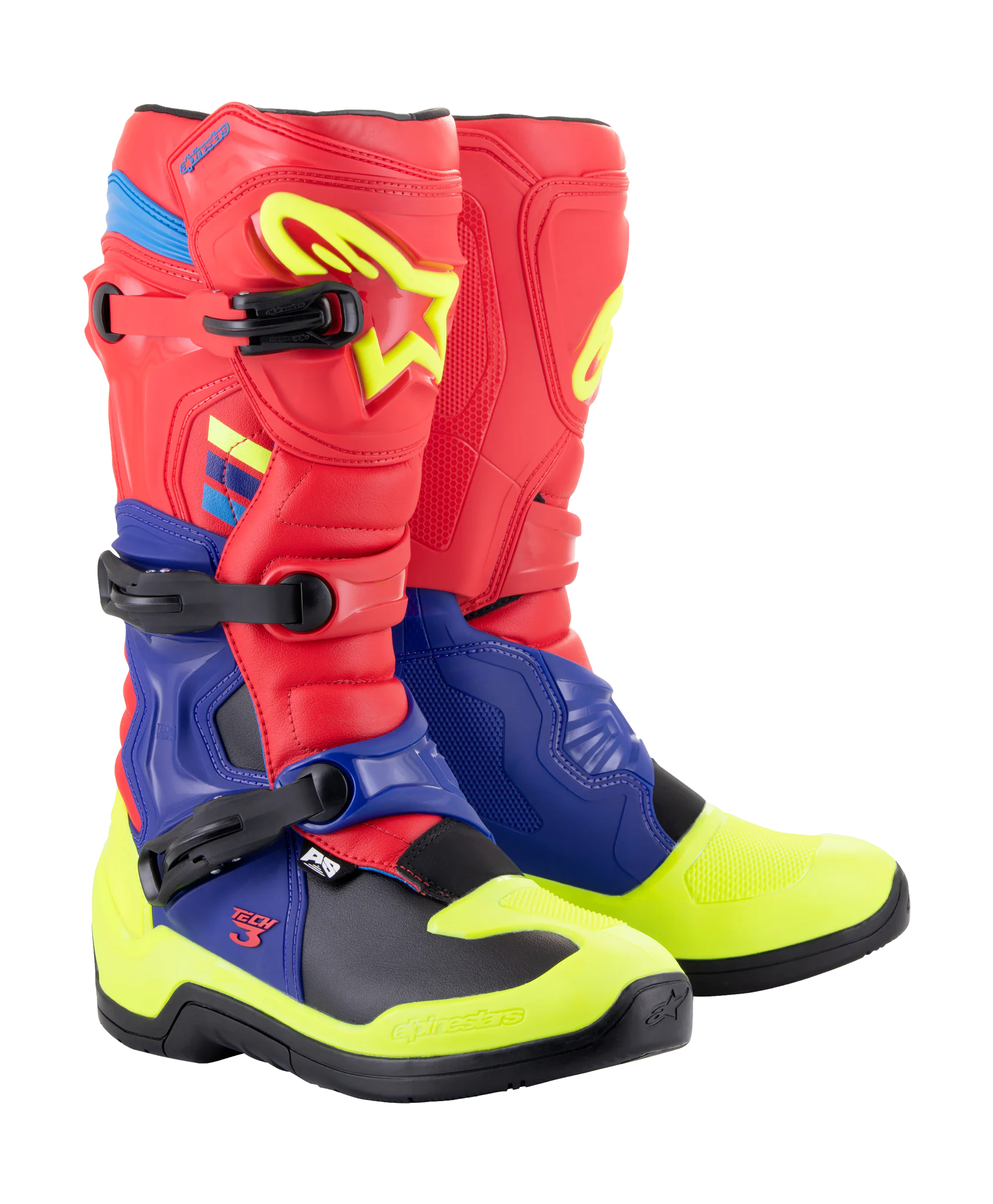Alpinestars Motocross Boots Tech 3 - Red / Dark Blue / Fluo Yellow