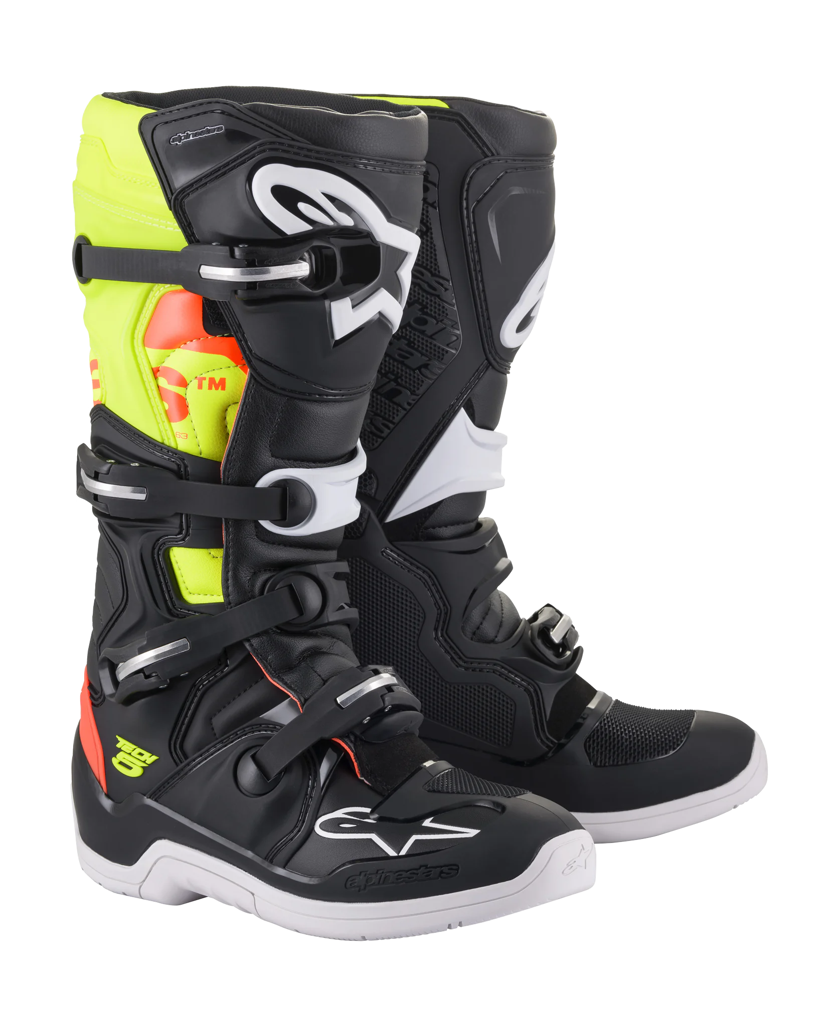 Alpinestars Motocross Boots Tech 5 - Black / Fluo Red / Fluo Yellow