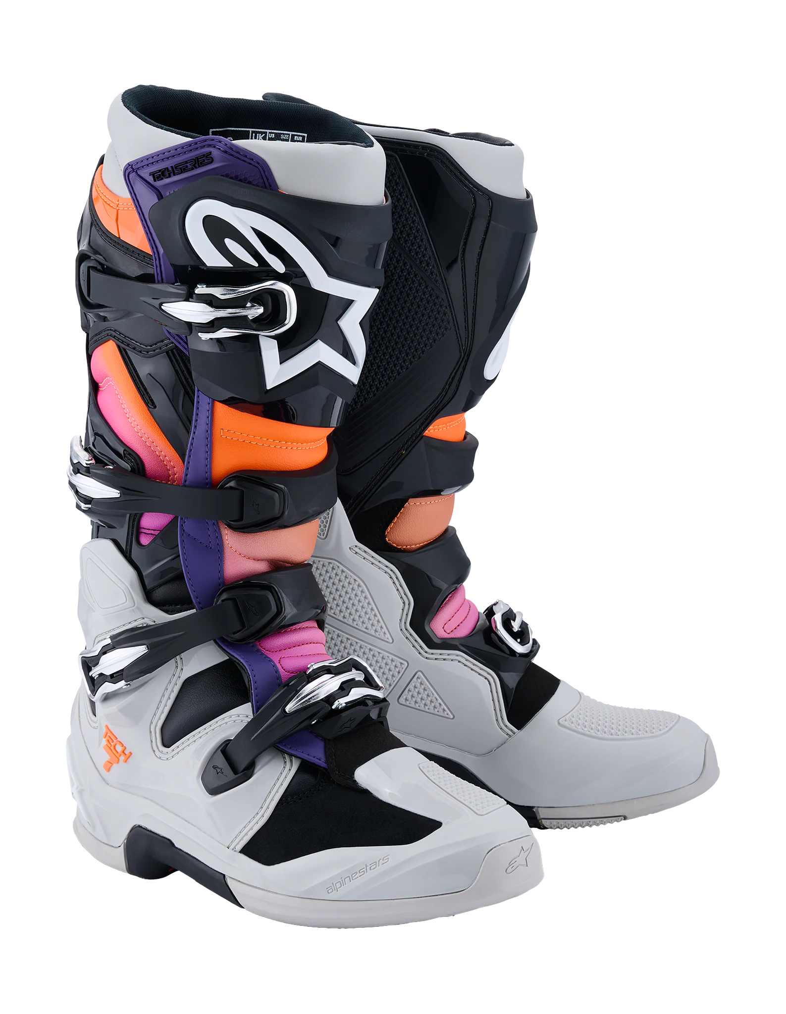 Alpinestars Motocross Boots Tech 7 - Black / Light Grey / Fluo Orange / Magenta
