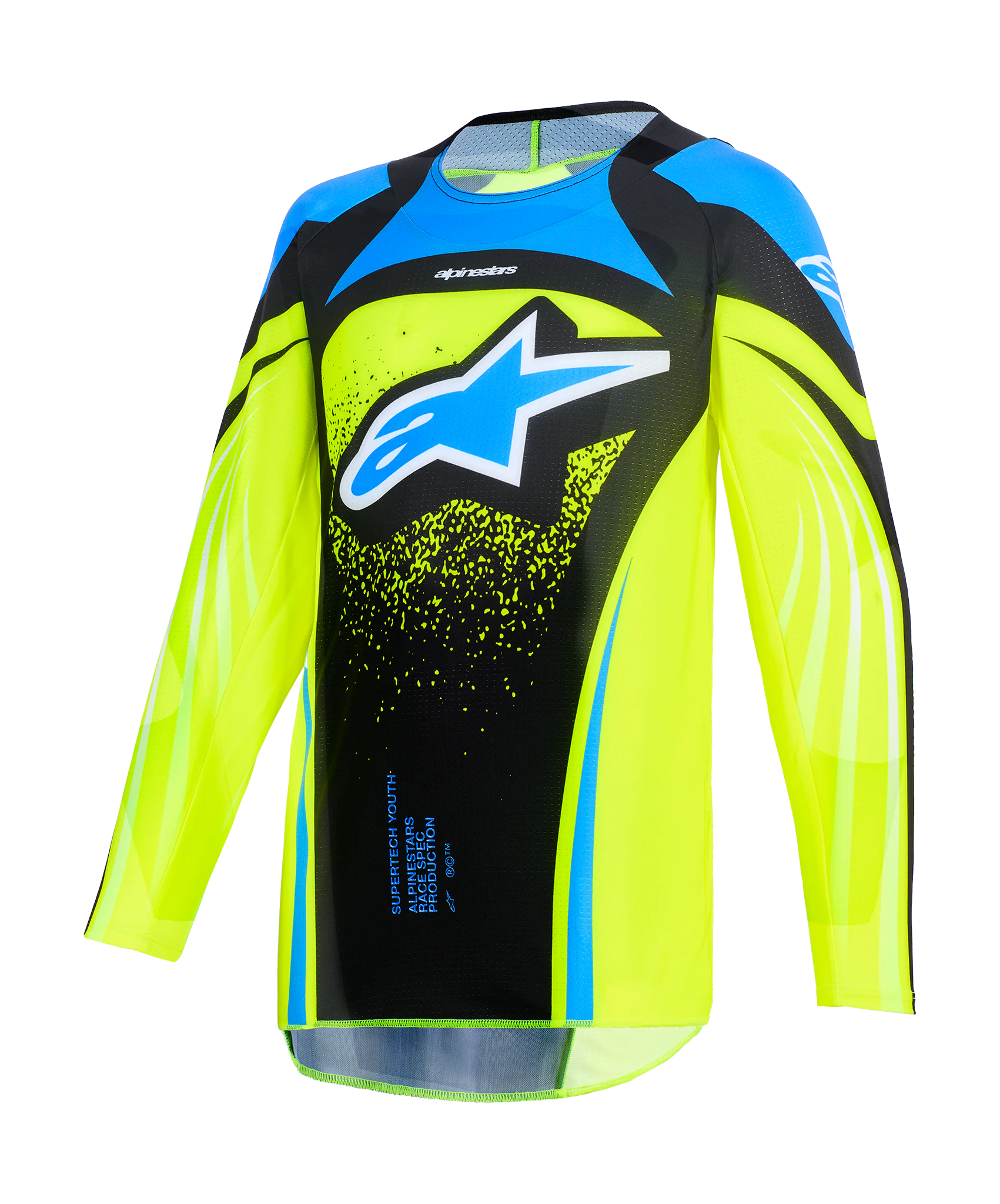Alpinestars Youth Motocross Jersey 2026 Supertech Nomur - Dark Navy / Fluo Yellow / Ucla / Blue