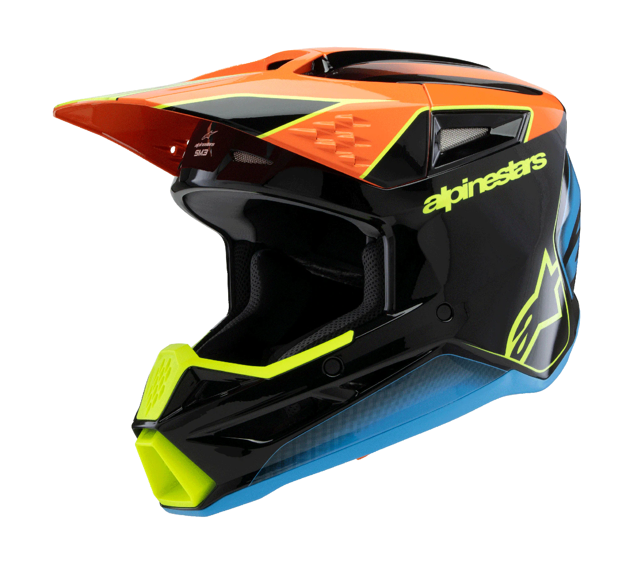 Alpinestars Youth Motocross Helmet S-M3 Fray - Black / Orange / Fluo Yellow