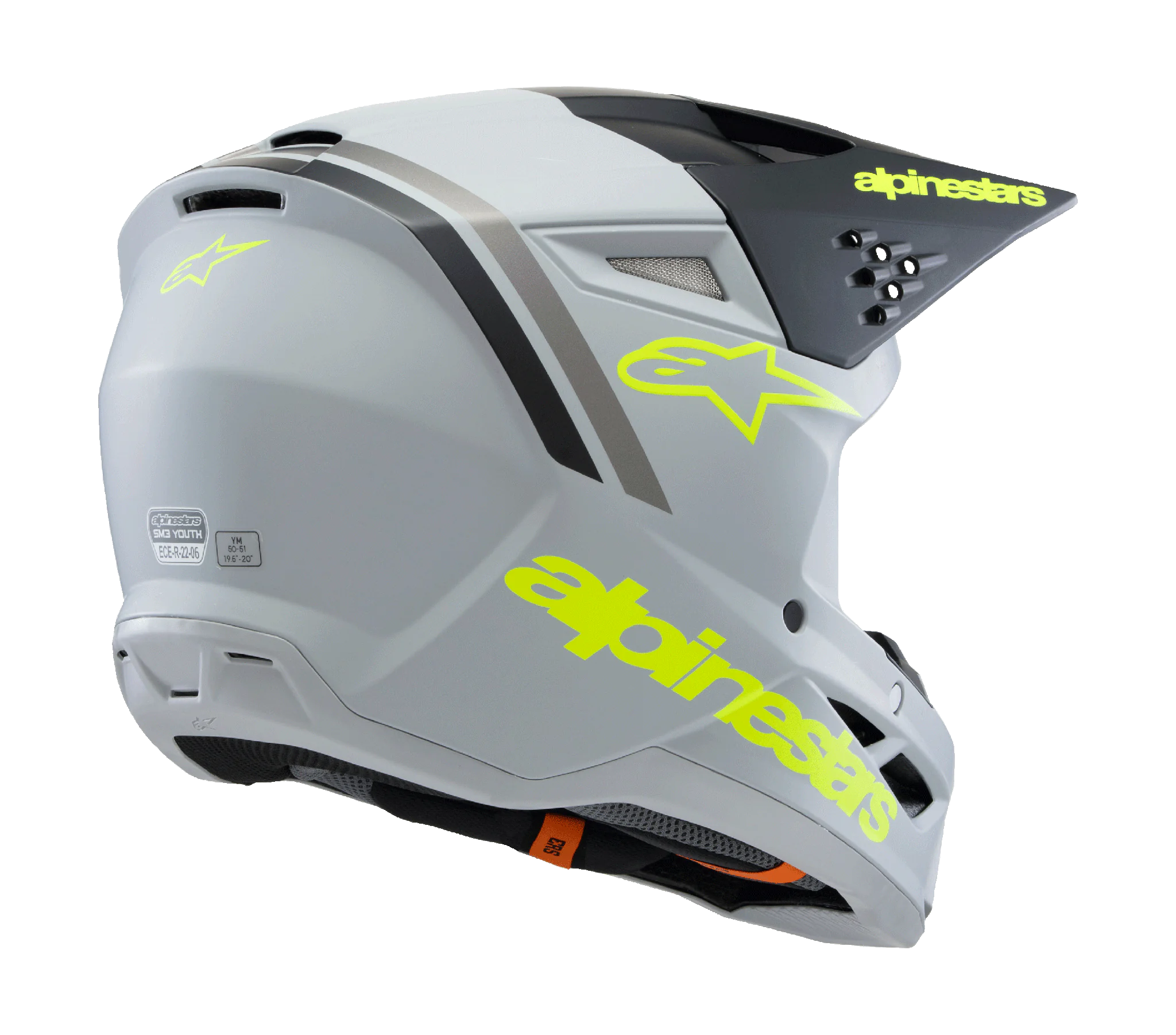 Alpinestars Youth Motocross Helmet S-M3 Radium - Grey / Black / Fluo Yellow