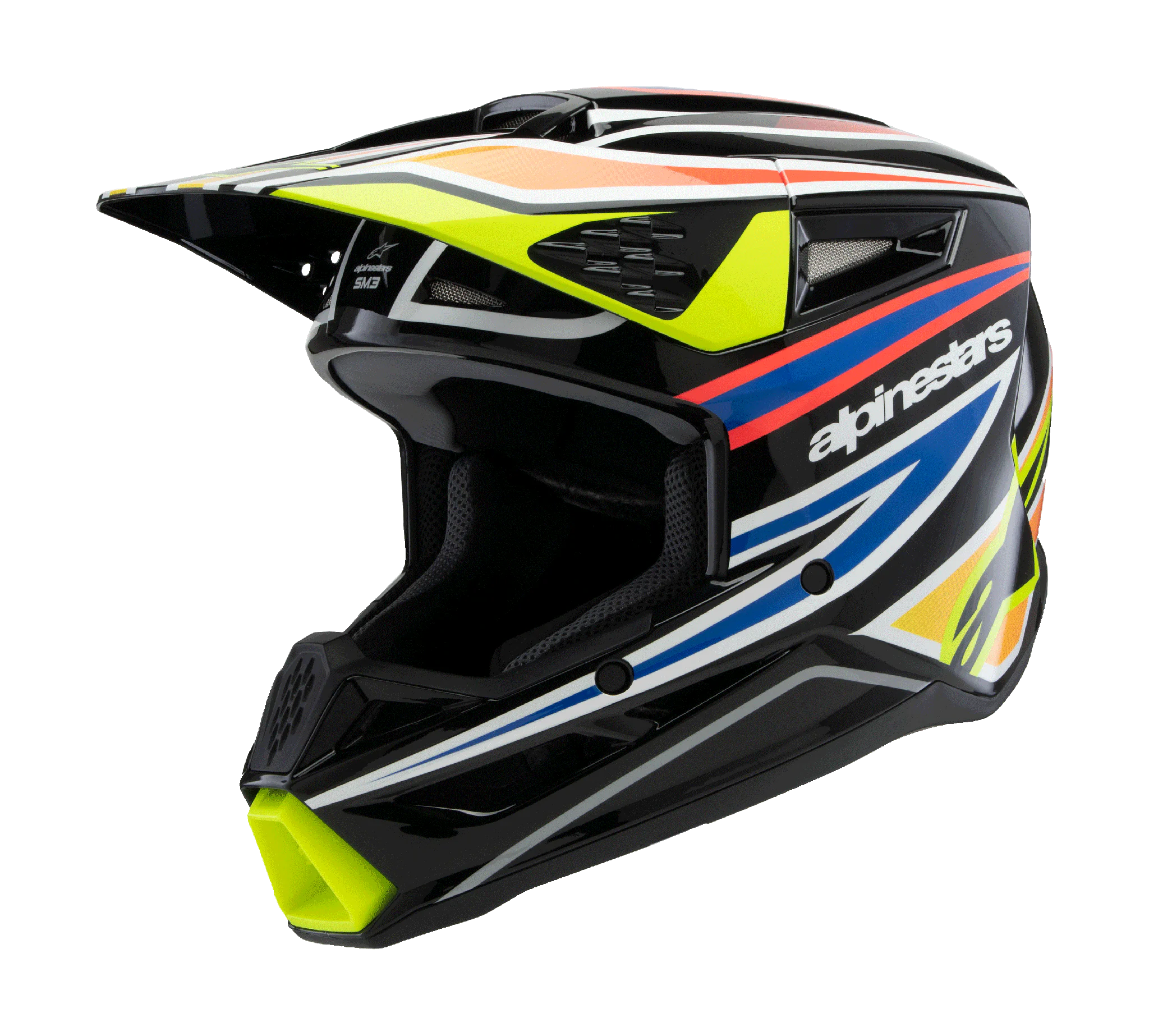 Alpinestars Youth Motocross Helmet S-M3 Wurx - Black / Fluo Yellow / Blue / Red