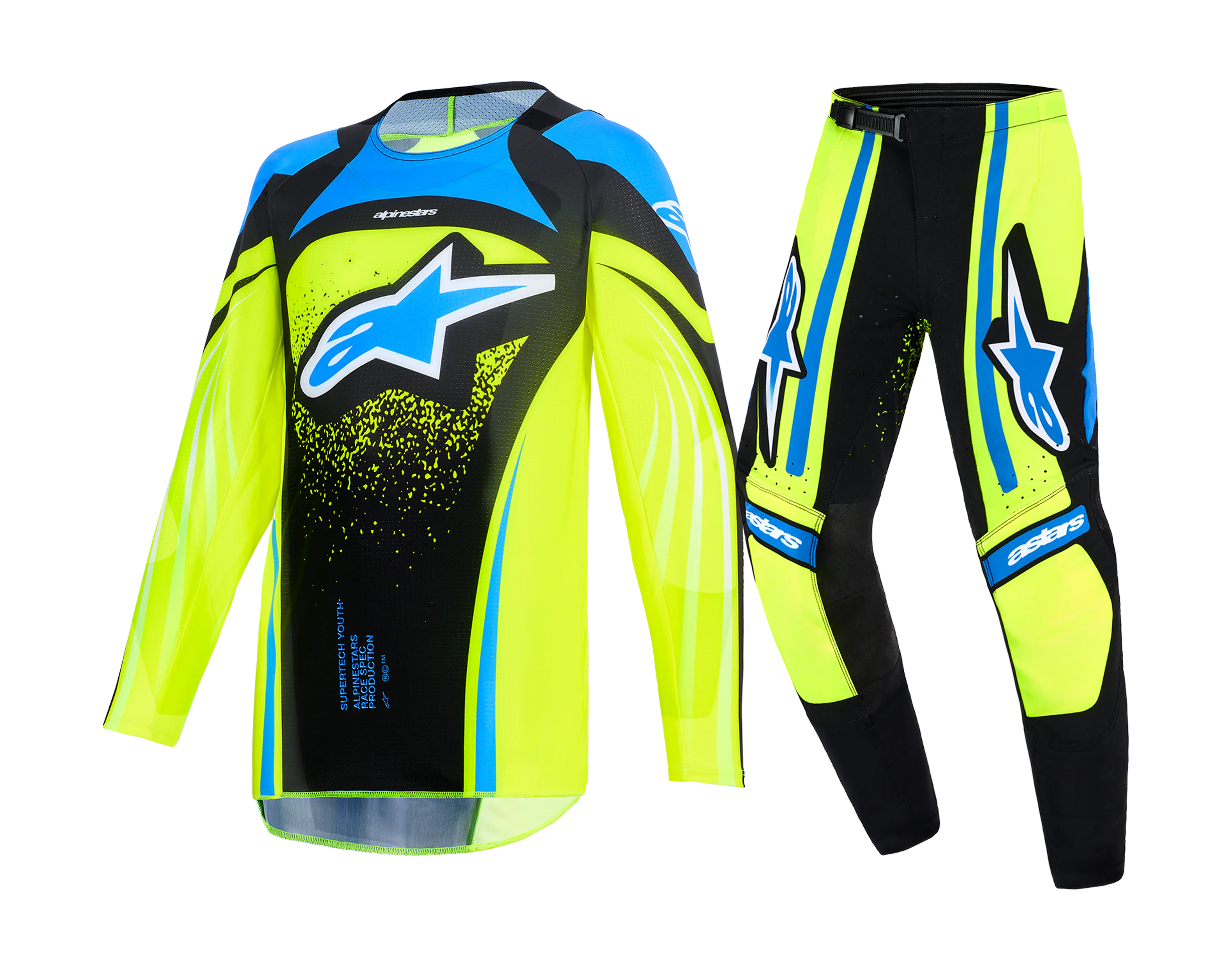 Alpinestars Youth Motocross Gear 2026 Supertech Nomur - Dark Navy / Fluo Yellow / Ucla / Blue