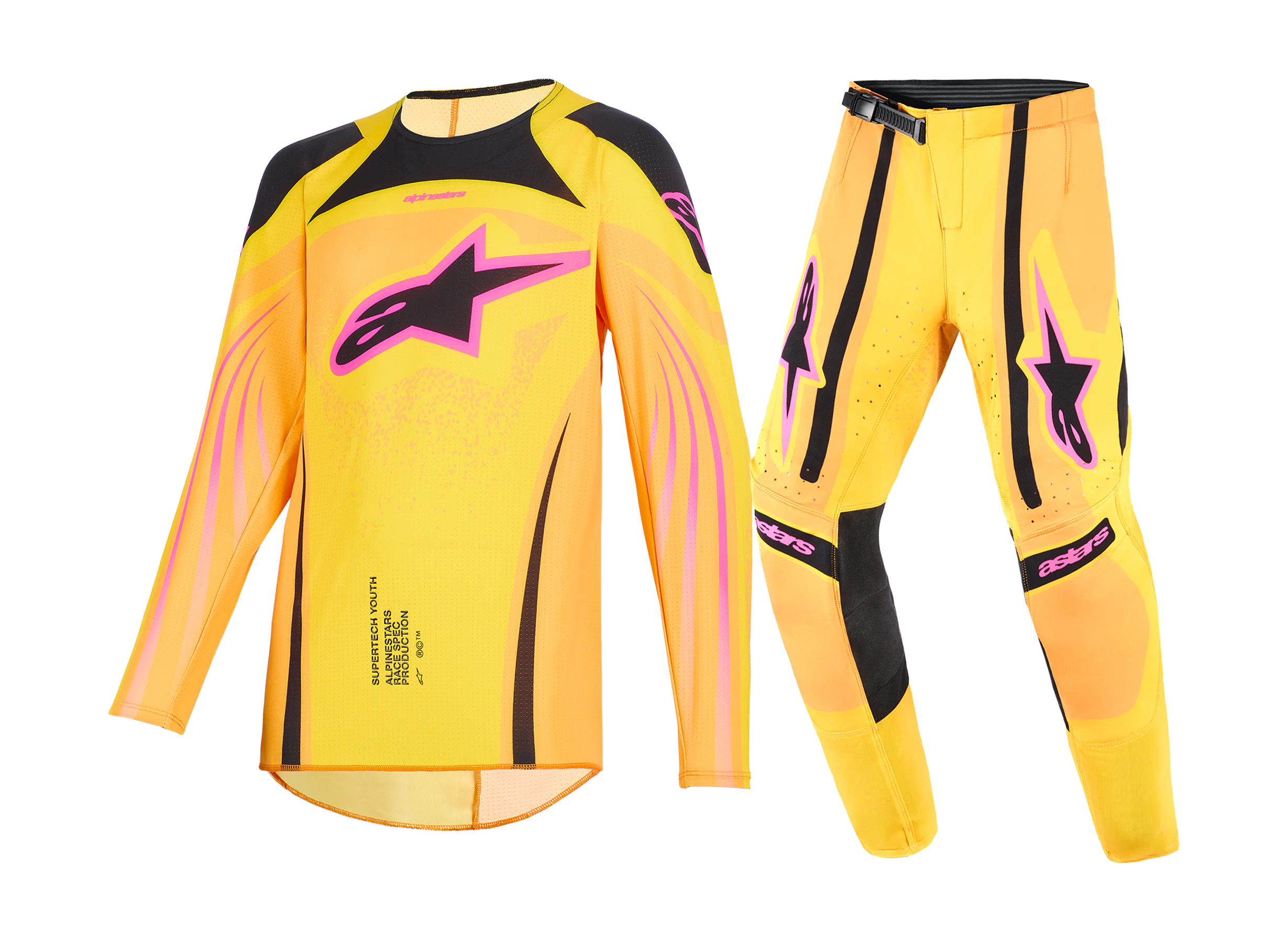 Alpinestars Youth Motocross Gear 2026 Supertech Nomur - Orange / Yellow / Pink
