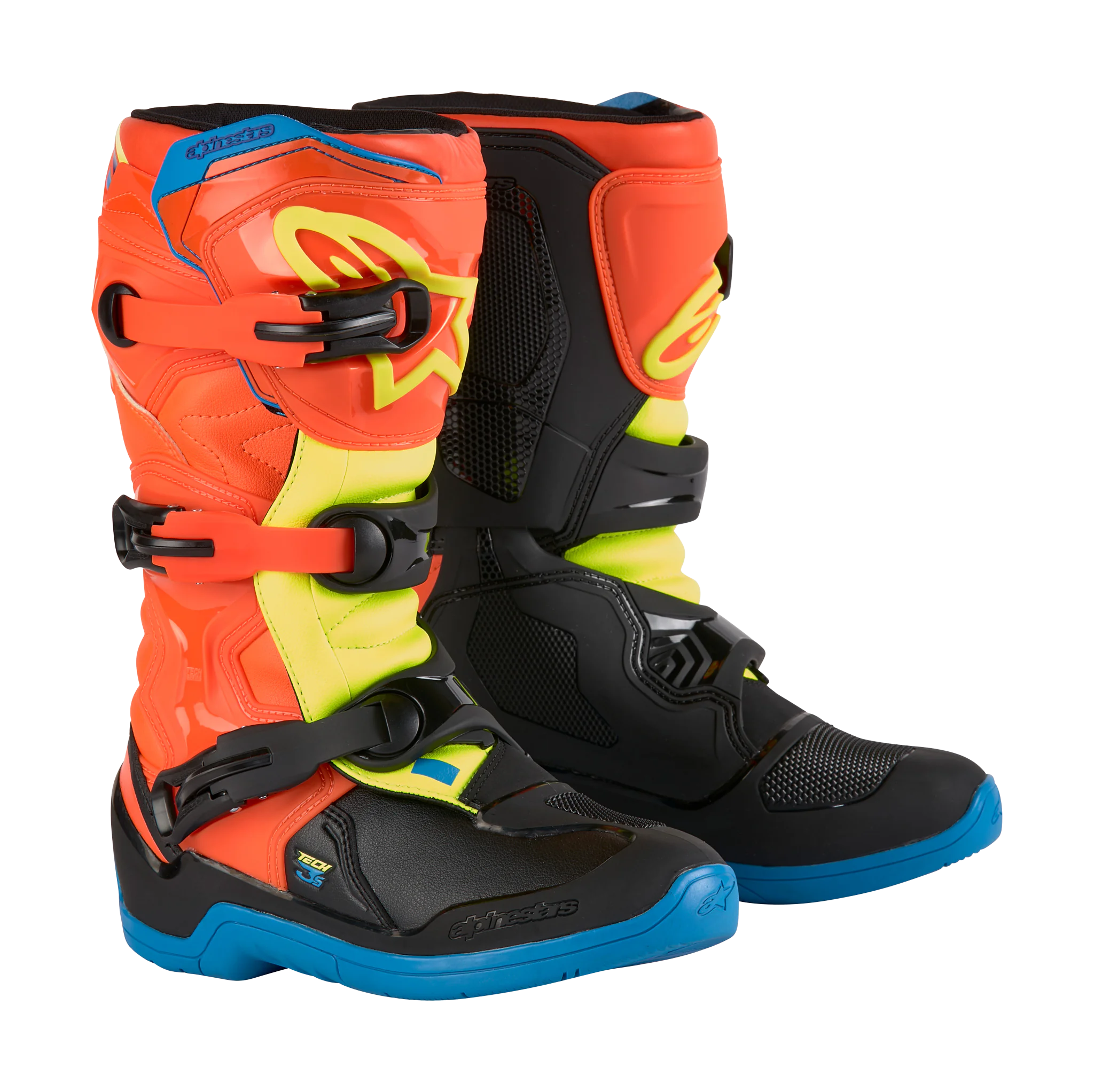 Alpinestars Youth Motocross Boots Tech 3S - Fluo Orange / Blue / Fluo Yellow