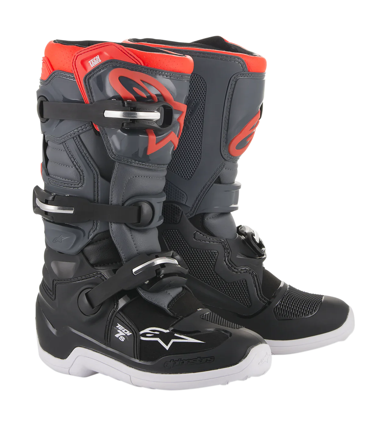 Alpinestars Youth Motocross Boots Tech 7S - Black / Dark Grey / Red Fluo
