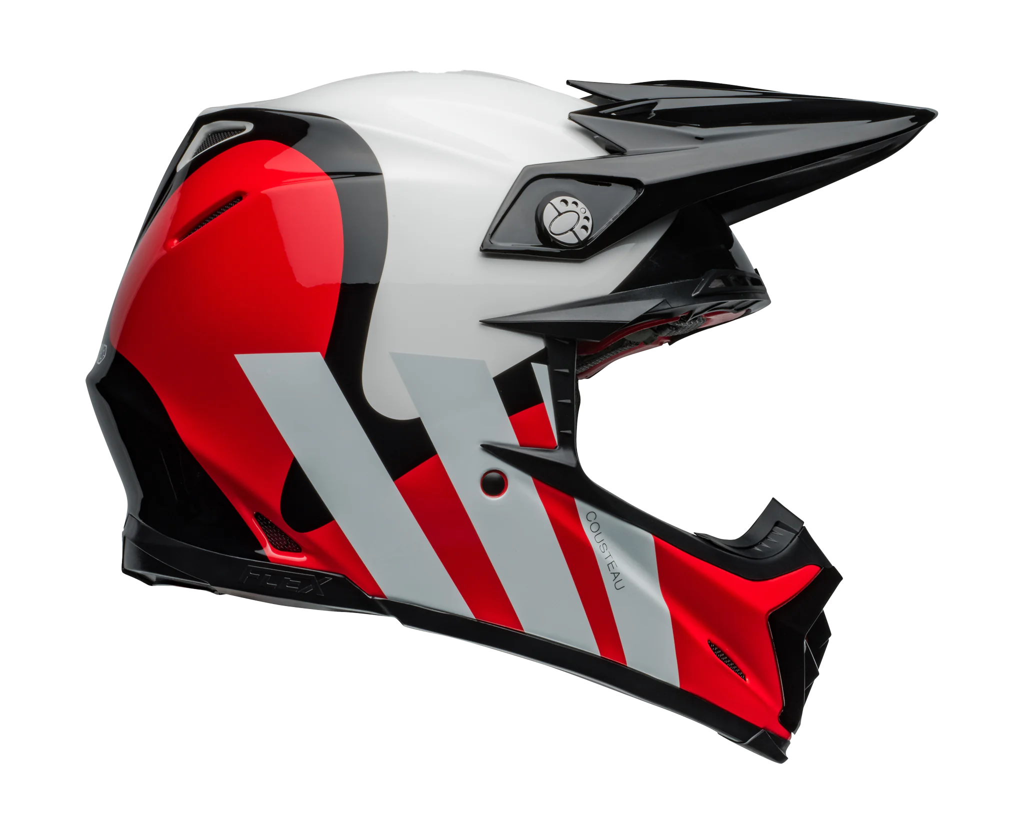 Bell Motocross Helmet Moto-9S Flex Hello Cousteau Stripes - White / Red
