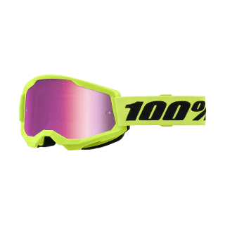 100% Motocross Goggle Strata 2 Neon Yellow - Mirror Pink