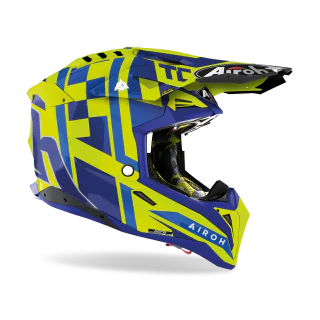 Airoh Motocross Helmet Aviator 3 TC21 - Gloss Fluo Yellow / Blue