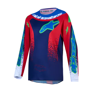 Alpinestars Youth Motocross Jersey 2027 Fluid Drag - Blue / Navy / Fire Red / White