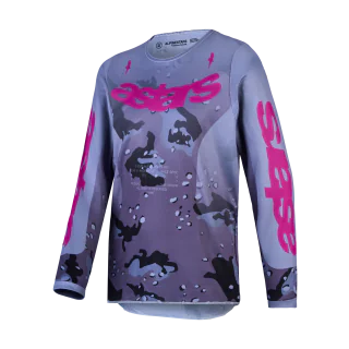 Alpinestars Youth Motocross Jersey 2027 Fluid Lone - Camo Grey / Purple