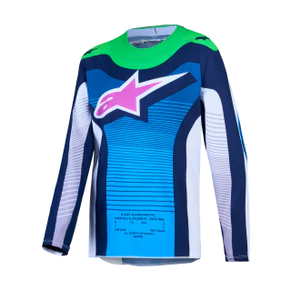 Alpinestars Youth Motocross Jersey 2027 Supertech Maven - White / Blithe Blue / Fluo Green