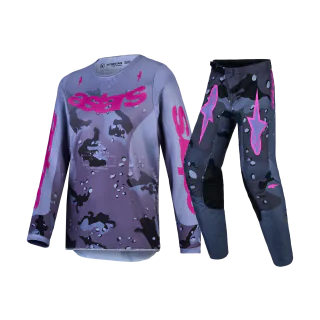 Alpinestars Youth Motocross Gear 2027 Fluid Lone - Camo Grey / Purple